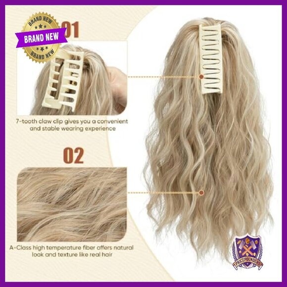 2-Piece Synthetic Ponytail Extensions with Claw Clip, 12-14 Inch Wavy Curls main image 4